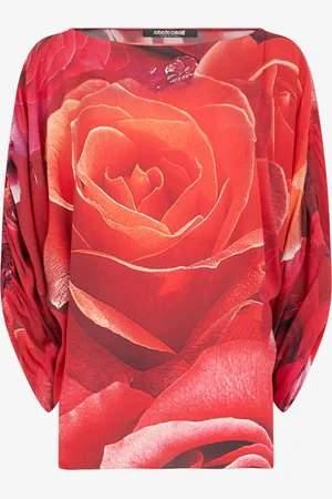 Roberto Cavalli Sweater With Gathered Sleeves And Rose Print - Female Blouses & Tops 38