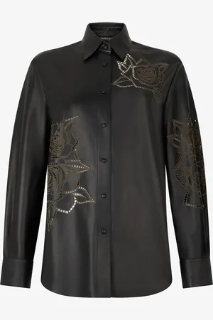 Roberto Cavalli Leather Shirt With Perforated Roses - Female Blouses & Tops 38