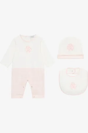 Roberto Cavalli Monogram Rc And Logo Hat, Bib And Romper Suit Set - Ready To Wear 01m