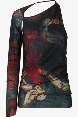Roberto Cavalli One-sleeve Sweater With Rose And Snake - Female Blouses & Tops Xs