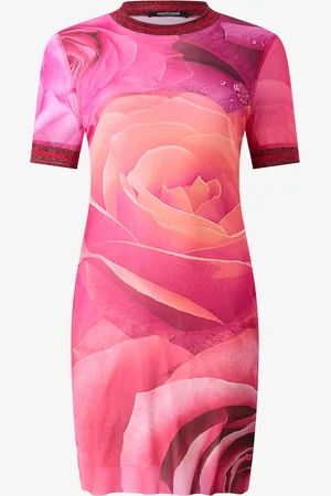 Roberto Cavalli Short Rose-print Dress With Glittery Trims - Female Dresses S