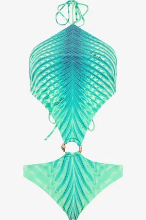 Roberto Cavalli Trikini With Optical Glass Print And Snake Ring - Female Beachwear Xs