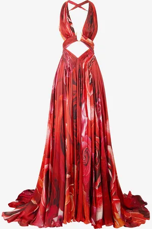 Roberto Cavalli Long Dress With Rose Print And Cut-out - Female Dresses 40