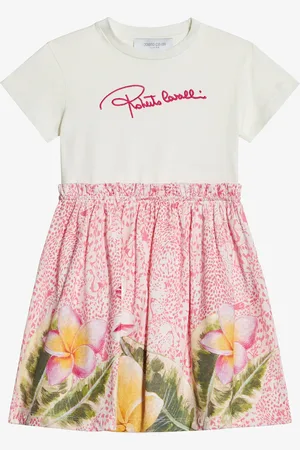 Roberto Cavalli Dress With Broderie Anglaise And Printed Skirt - Female Ready To Wear 04a
