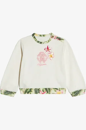 Roberto Cavalli Sweatshirt With Embroidered Flowers And Rc Monogram - Female Ready To Wear 18m