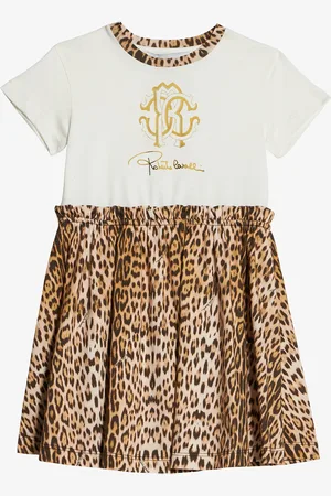 Roberto Cavalli Cotton Dress With Jaguar Skin Skirt - Female Ready To Wear 04a