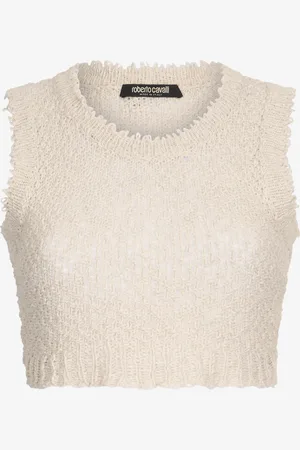 Roberto Cavalli Ivory Textured Knit Top - Female Blouses & Tops Xs