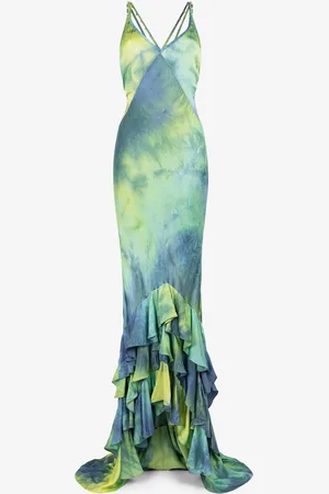 Roberto Cavalli Tie-dye Print Ruffle-hem Maxi Dress - Female Maxi Dresses 40