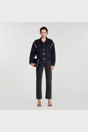 Sandro Oversized denim jacket with rhinestones