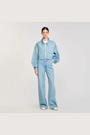 Sandro Beaded and rhinestone denim jacket