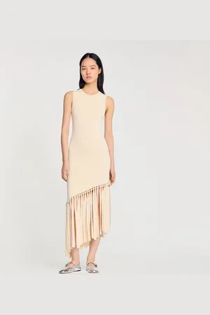 Sandro Fringed and beaded knit midi dress