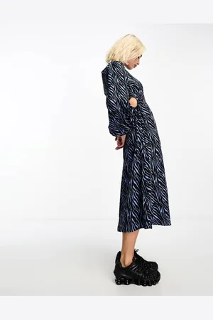 Daisy Street Womens crinkle midi dress with tie side cut outs in abstract print - Size 6 UK