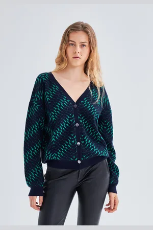 IKKS Womens Basic Cardigan With Jacquard Pattern - - Size Large