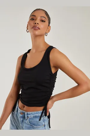 Pink Vanilla Womens Ruched Tie Up Side Crop Top - - Size Small