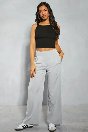 MissPap Womens Linen Look Pleat Waist Detail Wide Leg Trouser - viscose - Size 8 UK