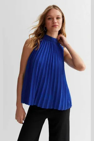 Gini London Womens High Neck Pleated Skater Top - - Size 10 UK