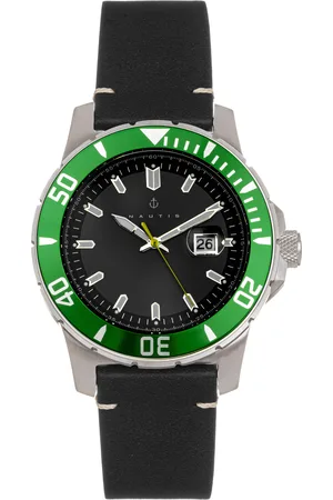 Nautis Mens Dive Pro 200 Leather-Band Watch w/Date - Stainless Steel - One Size
