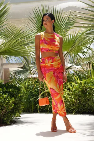Quiz Womens Yellow Tropical Print Mesh Maxi Skirt - - Size 10 UK
