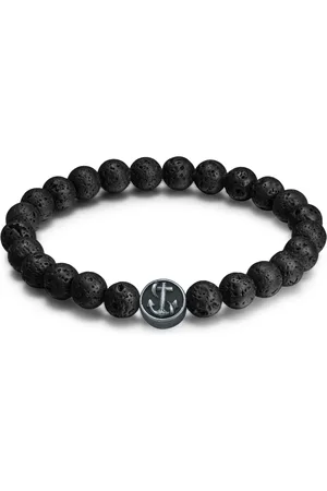 True Rebels Mens Bracelet stainless steel lava stone - Size 21 cm