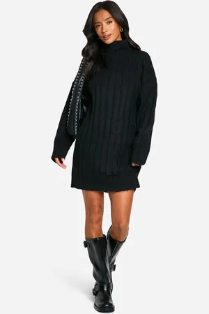 Boohoo Womens Petite Soft Rib Roll Neck Jumper Dress - - Size Medium