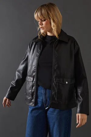 warehouse Womens Whipstitch Faux Leather Zip Through Jacket - - Size 16 UK
