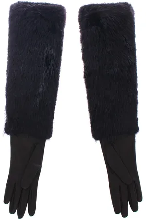 Dolce & Gabbana Womens Luxurious Fur Leather Elbow Gloves - - Size 7.5 (Gloves)