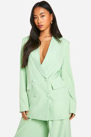 Boohoo Womens Linen Look Double Breasted Longline Blazer - - Size 6 UK