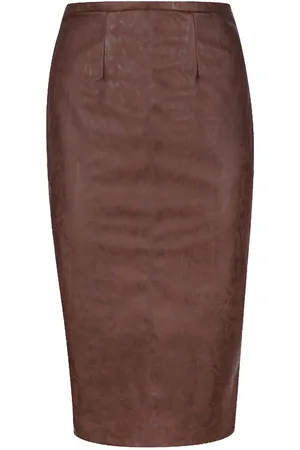 Conquista Womens Faux Leather High Waist Pencil Skirt Brown - - Size Large