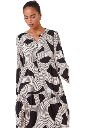 Roman Womens Petite Linear Print Tiered Stretch Dress - - Size 10 UK