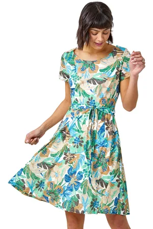 Roman Womens Tropical Print Belted Dress - - Size 18 UK