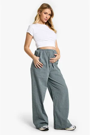 Boohoo Womens Maternity Check Drawstring Trousers - Cotton - Size 14 UK