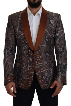 Dolce & Gabbana Mens Bronze Monkey Print Silk Slim Jacket Blazer - material_silk - Size IT 46 (Mens)