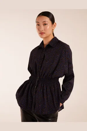 Blue Vanilla Womens Leopard Print Shirred Waist Shirt - - Size Small