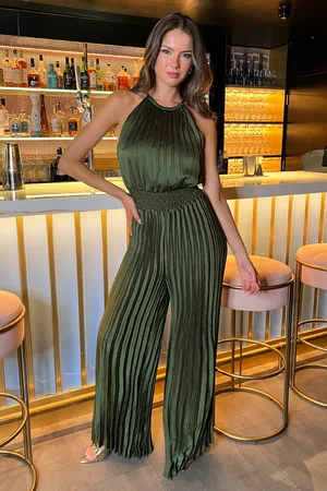 Ax Paris Womens Halter Neck Shirred Waist Pleated Jumpsuit - Size 10 UK