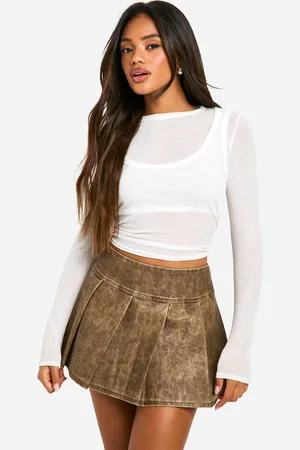 Boohoo Womens Low Rise Pleated Washed Pu Mini Skirt - - Size 16 UK