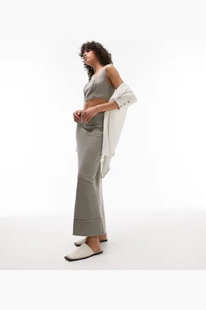 Topshop Womens co-ord linen maxi skirt in -Green - Size 16 UK