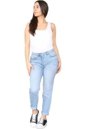 M&Co Womens High Rise Tapered Straight Leg Mom Jeans - Denim - Size 12 Regular