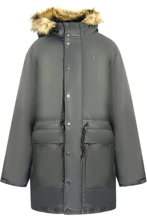 Fred Perry Mens Padded Waxed Cotton Hooded Parka Jacket - Size Large