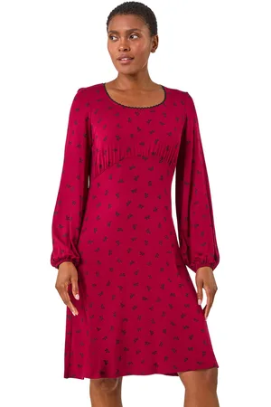 Roman Womens Bow Print Lace Detail Stretch Dress - - Size 12 UK
