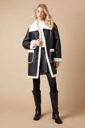 Oasis Womens Pu Bonded Shearling Coat - - Size 10 UK