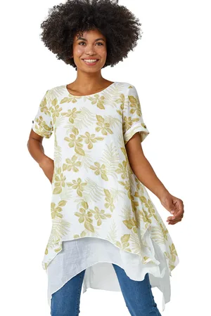 Roman Womens Palm Print Hanky Hem Tunic Top - Viscose - Size 10 UK