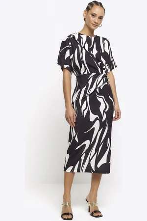 River Island Womens Wrap Bodycon Midi Dress Abstract - Size 6 UK