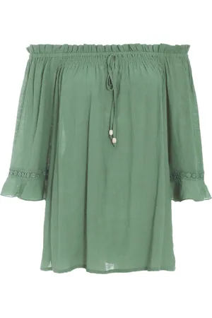 Quiz Womens Khaki Textured Bardot Top - viscose - Size Medium