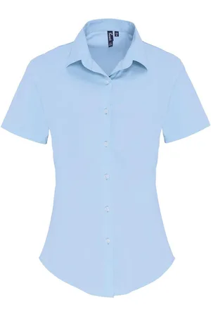 Premier Womens/Ladies Stretch Short-Sleeved Formal Shirt (Pale ) - Size Small