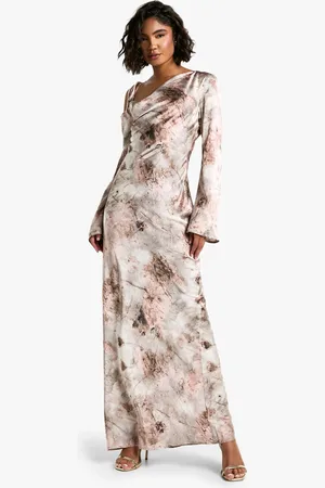 Boohoo Womens Tall Drape Shoulder Abstract Maxi Dress - - Size 8 UK
