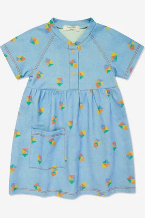 THE BONNIE MOB Girls Mermaid Beach Denim Pocket Dress in - Size 4-5Y