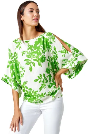 Roman Womens Floral Print Cold Shoulder Top - Viscose - Size 10 UK