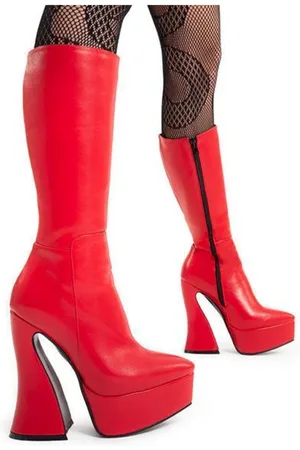 Lamoda Womens Calf Boots Sketchy Pointed Toe Platform Heels with Functional Zip - - Size UK 5