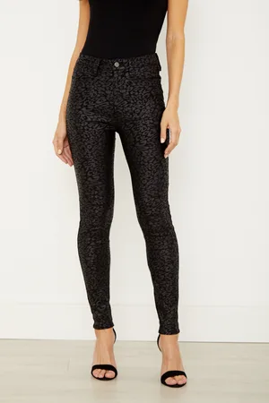Sosandar Womens Textured Leopard Print Coated Skinny Jeans - Size 12 Regular