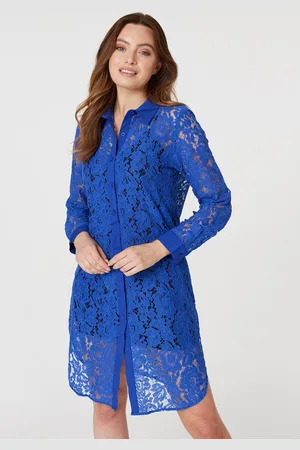 Izabel London Womens Cobalt Lace Longline Shirt Dress - Size 8 UK